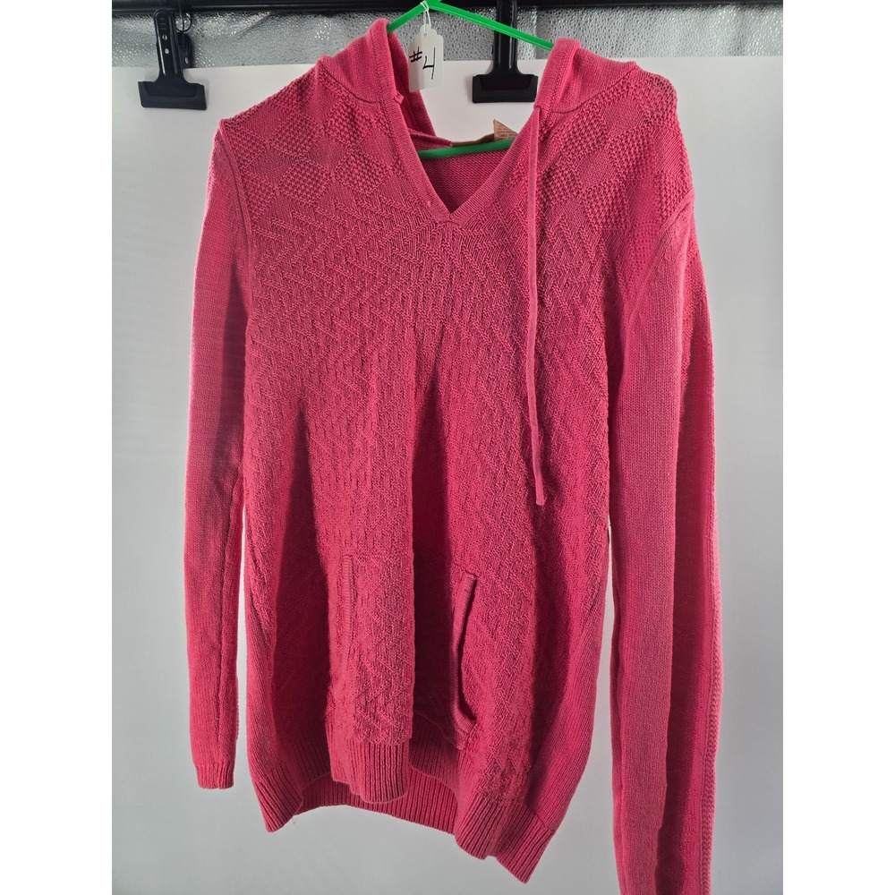 NorthCrest Classic Womens Rouge Red Textured Knit Hoodie Sweater V-Neck Medium‎